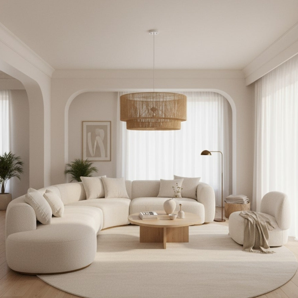 Florevian Pleciona Lampa Wisząca z Juty - Boho Chic Bębenkowa Lampa Wisząca do Salonu lub Jadalni