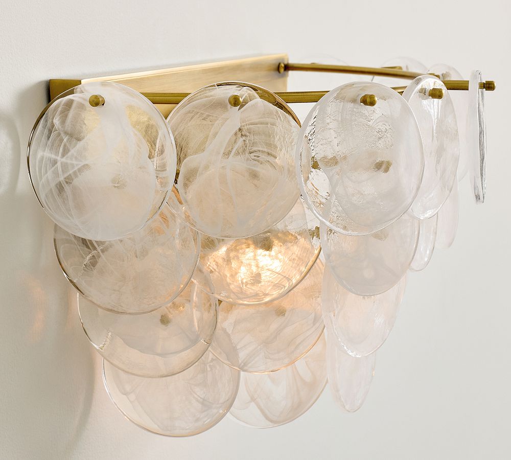 Sevra Cascading Glass Disc Wall Sconce - Metal Vintage Brass Finish Lighting