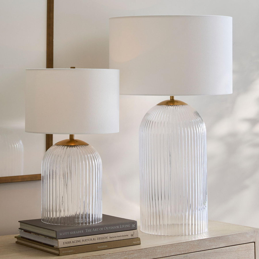 Bravira Ribbed Glass Table Lamp - Modern Lighting with Linen Shade