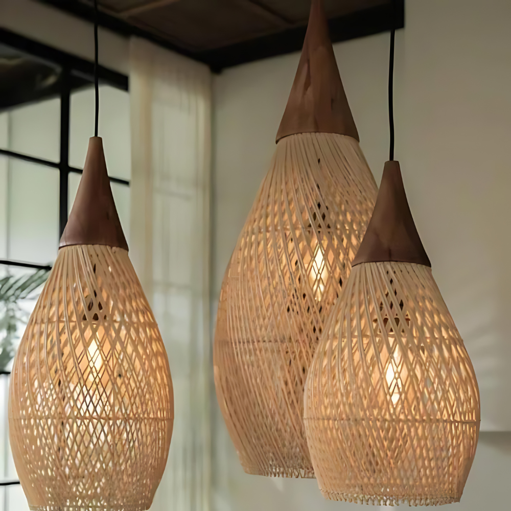 Ręcznie wykonana lampa wisząca z tapiserii rattanu