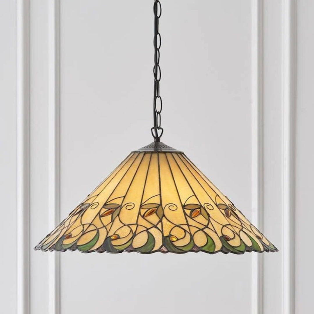 TF Jamelia Vintage Floral Stained Glass Dome Pendant Light for Dining Rooms