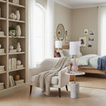 Load image into Gallery viewer, Savara Minimalist Table Lamp - Clean Glass Form with Fabric Shade for Bedrooms