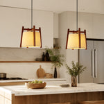 Bild in die Galerieansicht laden, Walnut fabric pendant lights above a kitchen island