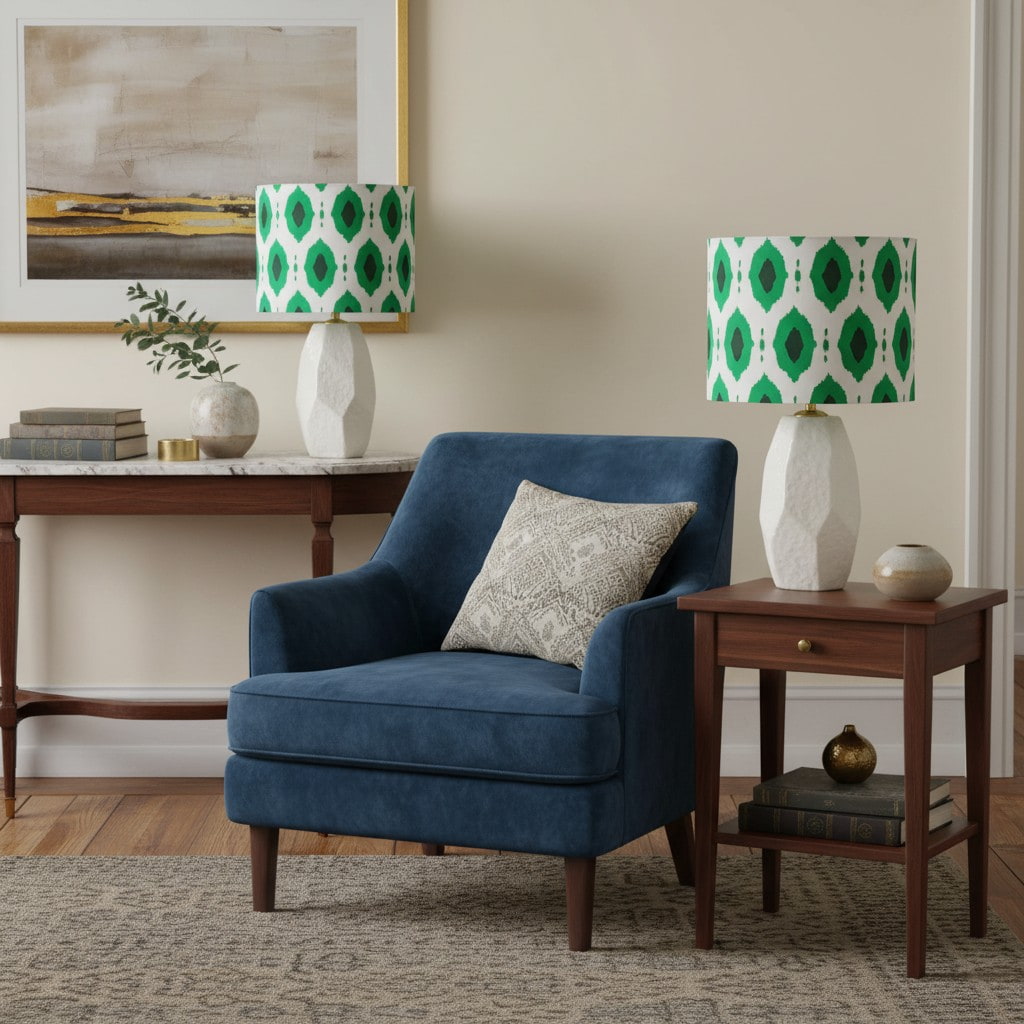 Lámpara de Mesa Escultural de Cerámica Arivane – Luz de Mesa con Pantalla Decorativa de Tela para Mesas Auxiliares
