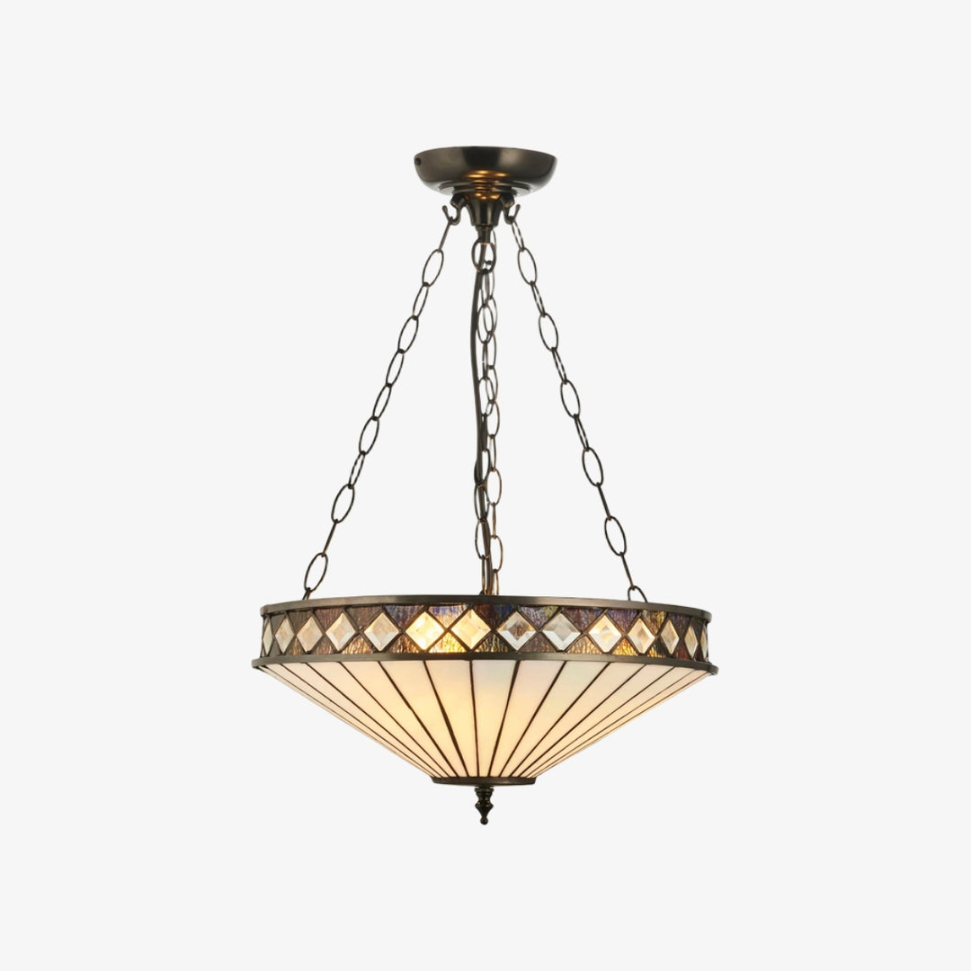 Suspension réglable TF Fargo avec abat-jour inversé inspiré du vitrail pour îlot et salle à manger