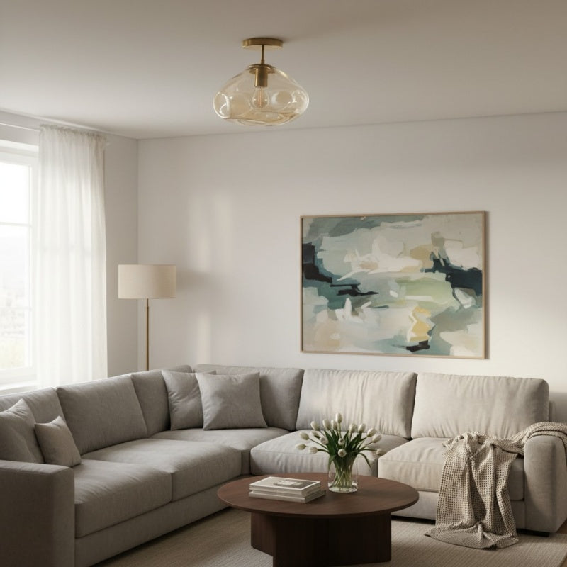 Glissora Reflecterende Glazen Semi-Opbouw Plafondlamp – Sculpturaal Ontwerp, Veelzijdige Afwerking voor Gangen & Eetkamer