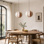Cargar imagen en el visor de la Galería, Cream polka dot pendant lamp in a warm dining room