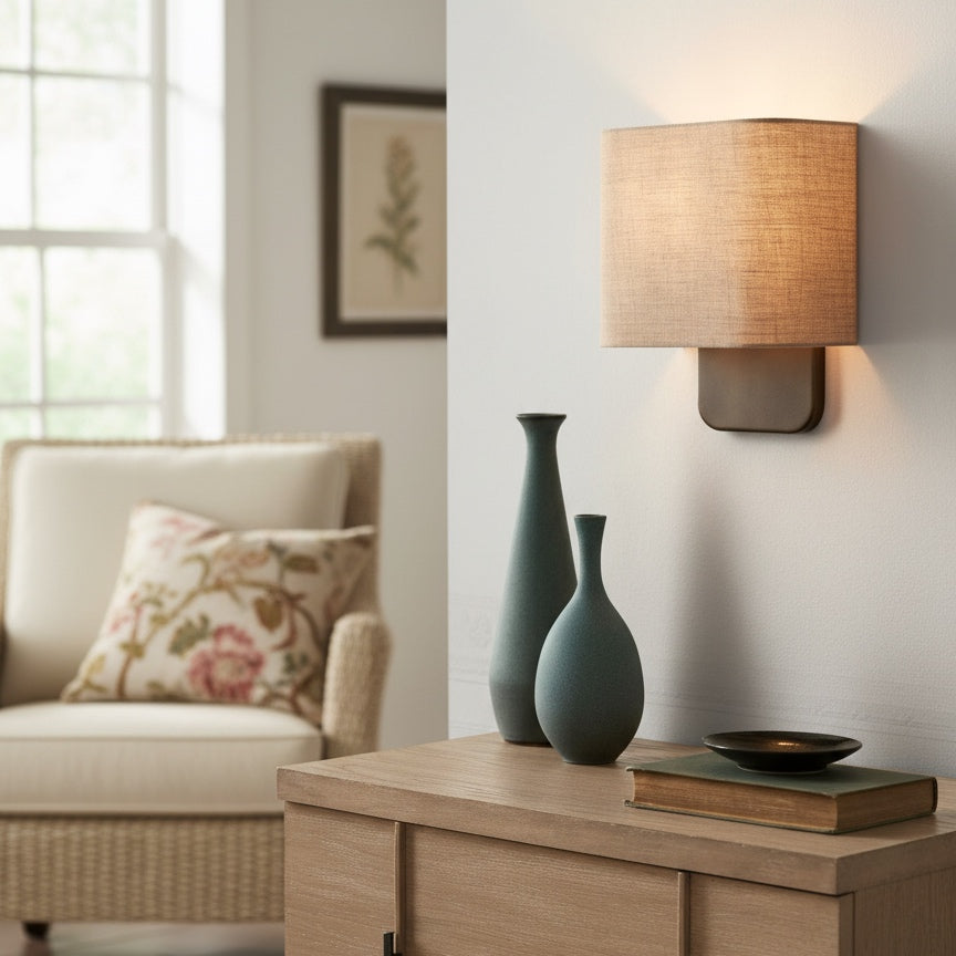 Nolvara Zeitgenössische Wandlampe mit Stoffschirm – Minimalistische Metallleuchte für Schlafzimmer und Flur