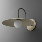 Load image into Gallery viewer, Curva Metal Modern Wall Sconce - Antique Brass Arm with Cream Disc Shade
