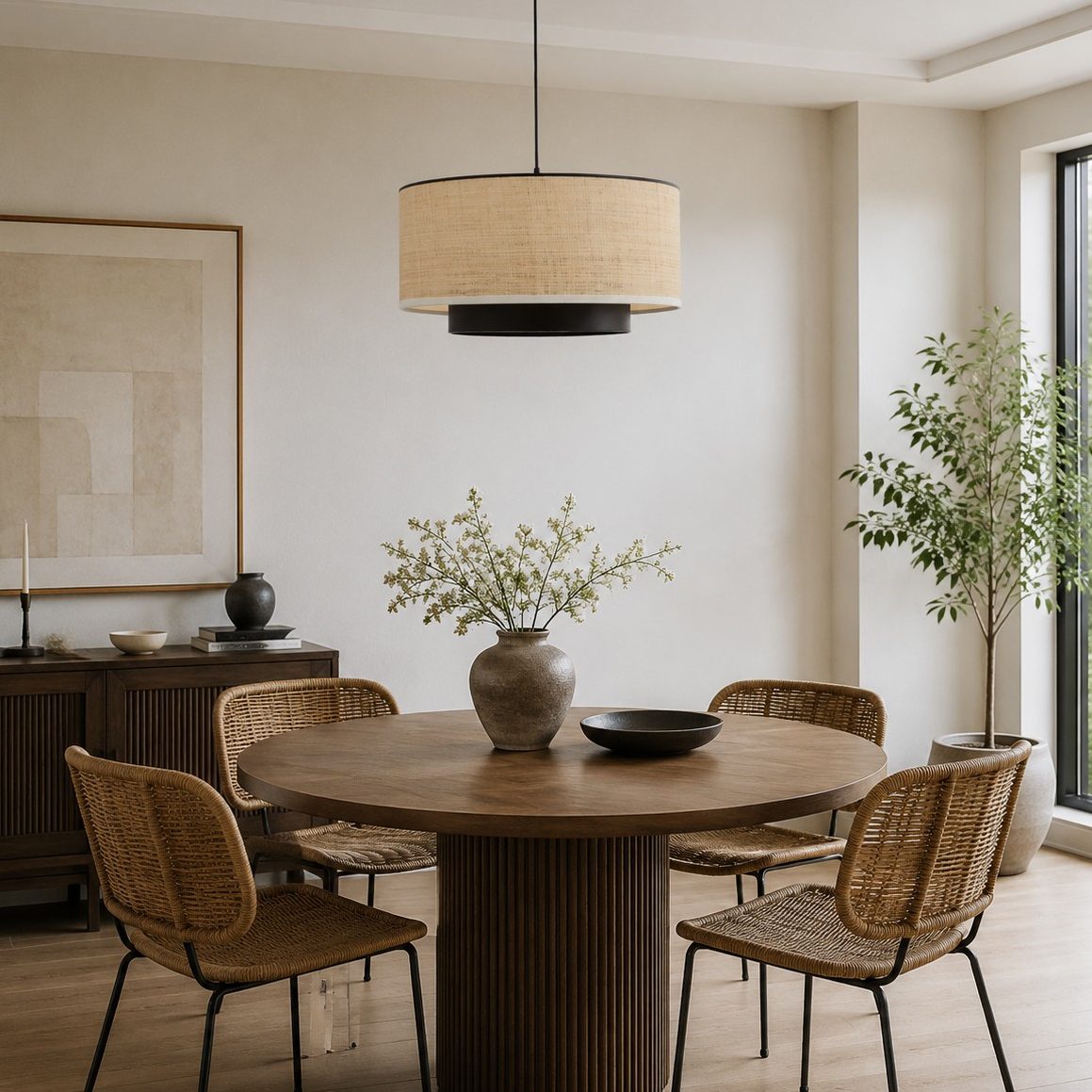 Natural Wabi Sabi Raffia Grass Pendant Light for Dining Room