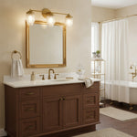 Afbeelding laden in galerijweergave, Tierlux glazen kaptafelverlichting - Art deco badkamerarmatuur met wolkenkrabberlampenkappen
