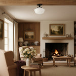 Load image into Gallery viewer, Geotower Glass Brass Ceiling Light - Opal Glass Schoolhouse Shade - Modern Elegance
