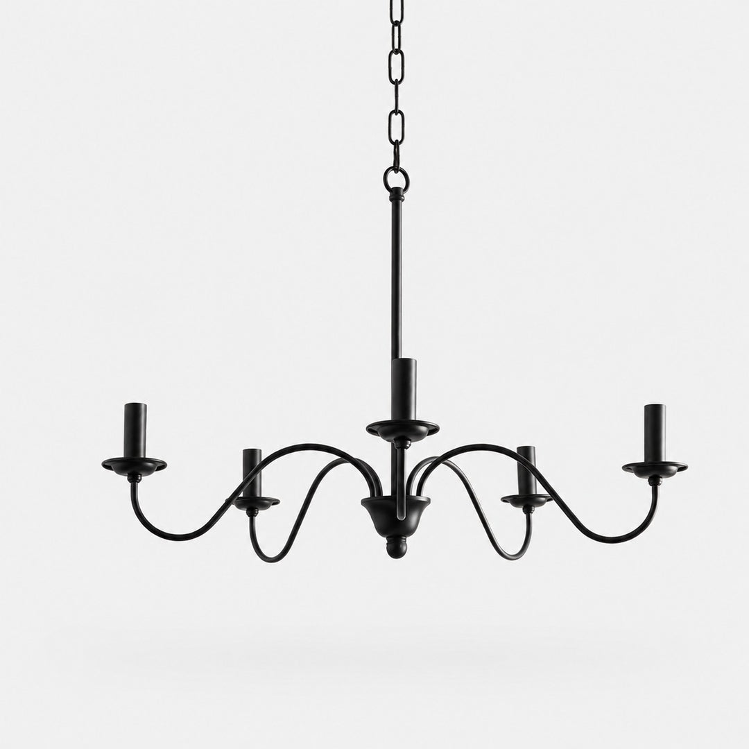 Lámpara de araña vintage de hierro negro estilo candelabro