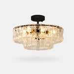 Afbeelding laden in galerijweergave, French vintage ripple glass chandelier with smoked glass