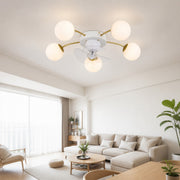 Modern White and Gold Ceiling Fan Light with Glass Globes