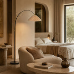 Załaduj obraz do przeglądarki galerii, Veslin French Style Floral Arc Floor Lamp - Pleated Fabric Floor Light for Bedroom