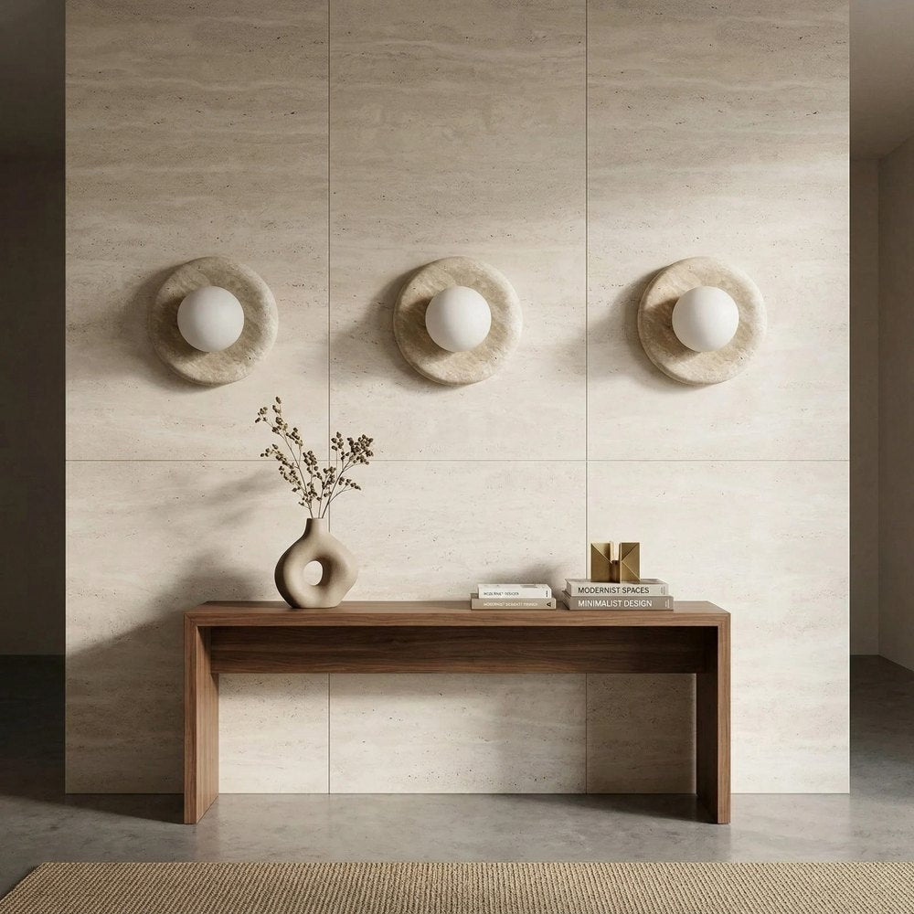 Oria Travertin Stein-Wandleuchte – Minimalistische Skulpturale Wandleuchte für Wohnzimmer Schlafzimmer