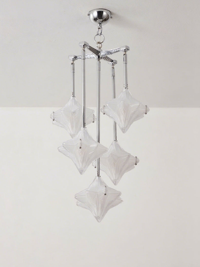 Art Deco Astris Star Chandelier – Frosted Glass Deco Fixture for Dining Room