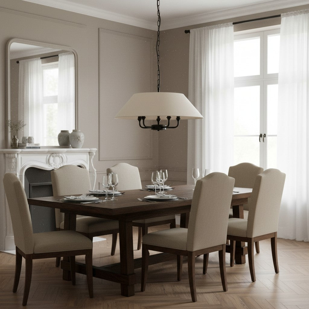 Lámpara colgante Zevatik con pantalla de lino – Diseño clásico de múltiples luces para comedor y sala de estar