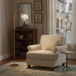 Afbeelding laden in galerijweergave, Brazara verstelbare vloerlamp met glazen kap – gebogen metalen steel voor woonruimtes