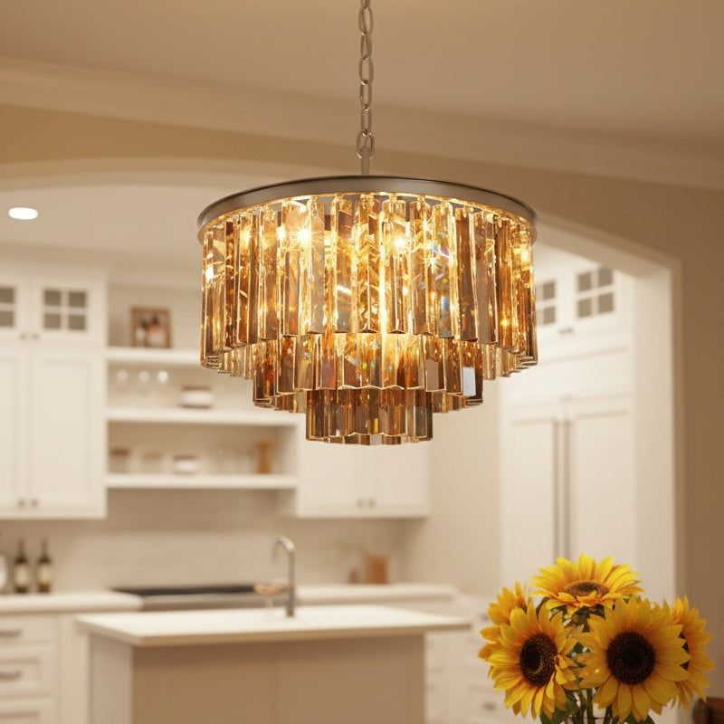 Aurevon Kristallen Prisma Metalen Frame Moderne Plafondkroonluchter voor Huis en Hotel