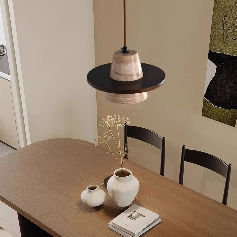 Travertijn Middeleeuwse Hout Steen Hanglamp
