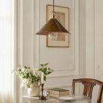 Cargar imagen en el visor de la Galería, Brown leather pendant lamp above a vintage dining table
