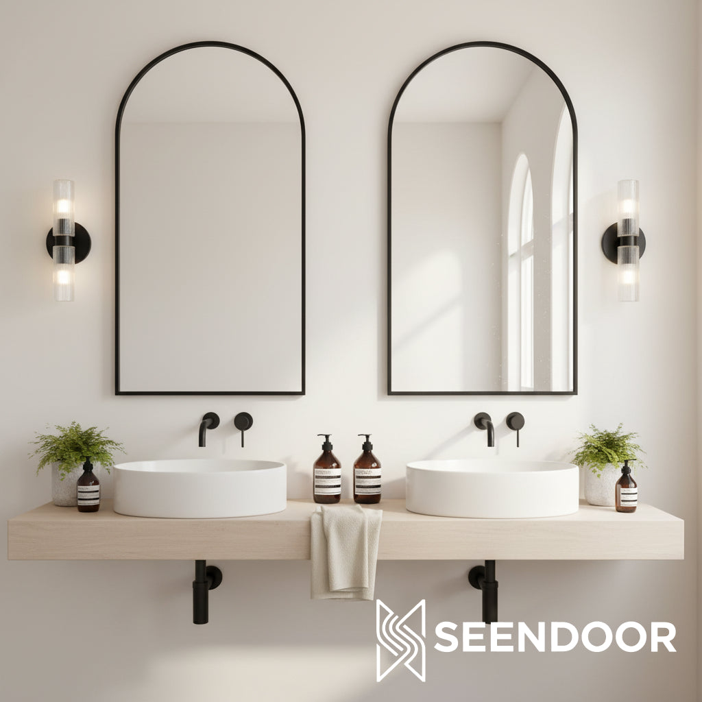 Rivora Ribbed Glass Double Wall Lamp Modern Accent for Hallway & Bathroom