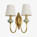 Afbeelding laden in galerijweergave, Rowanea Keramische Wandkandelaar met Stoffen Kap en Metalen Afwerking – Boerderij Moderne Ganglamp