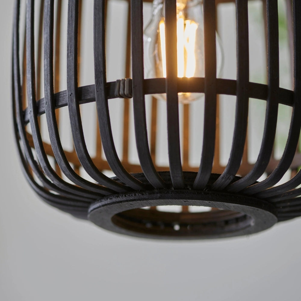 Lampe suspendue réglable en bambou Yumeko - Plafonnier à cage naturelle parfait pour les salons et salles à manger