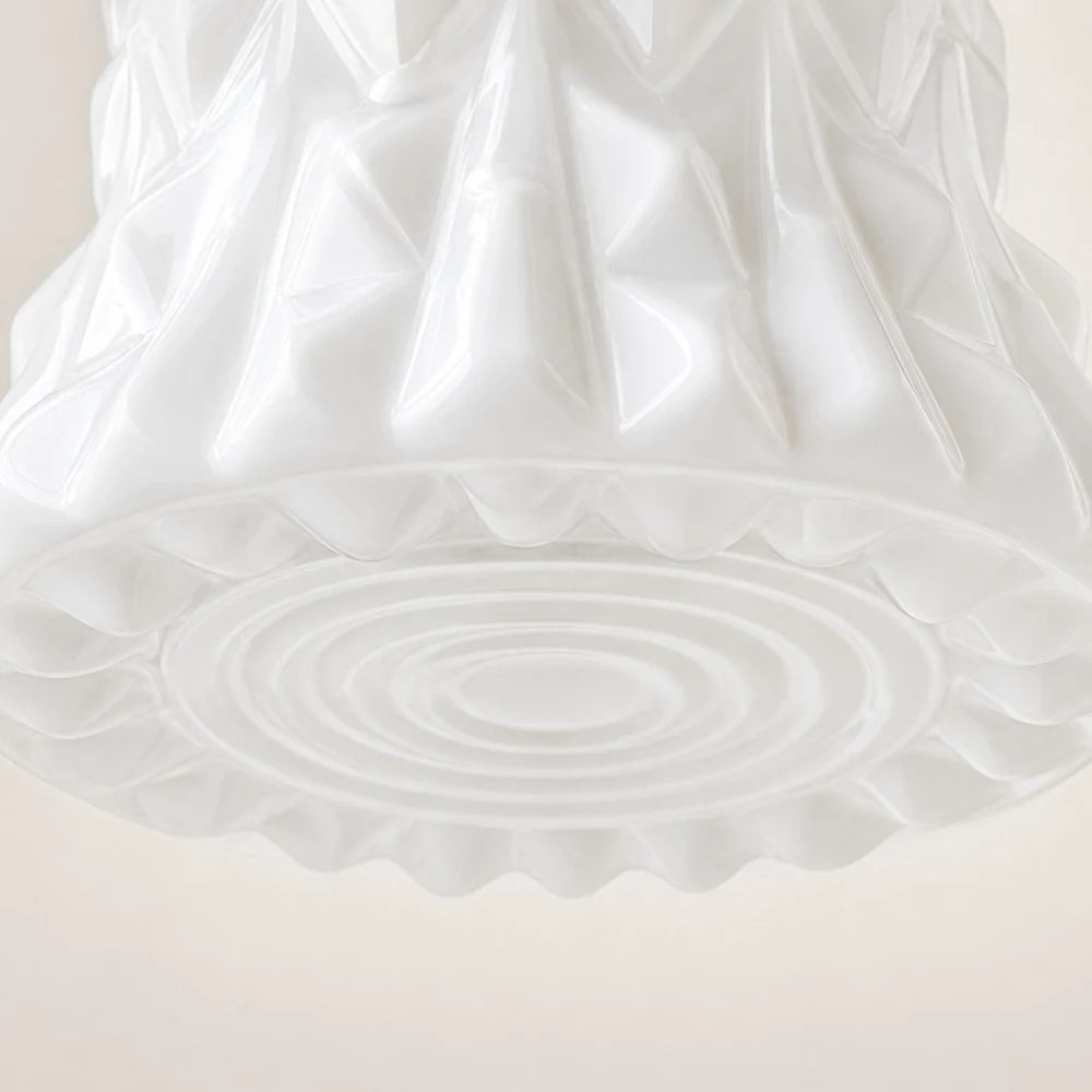 Textured white milk glass shade close-up