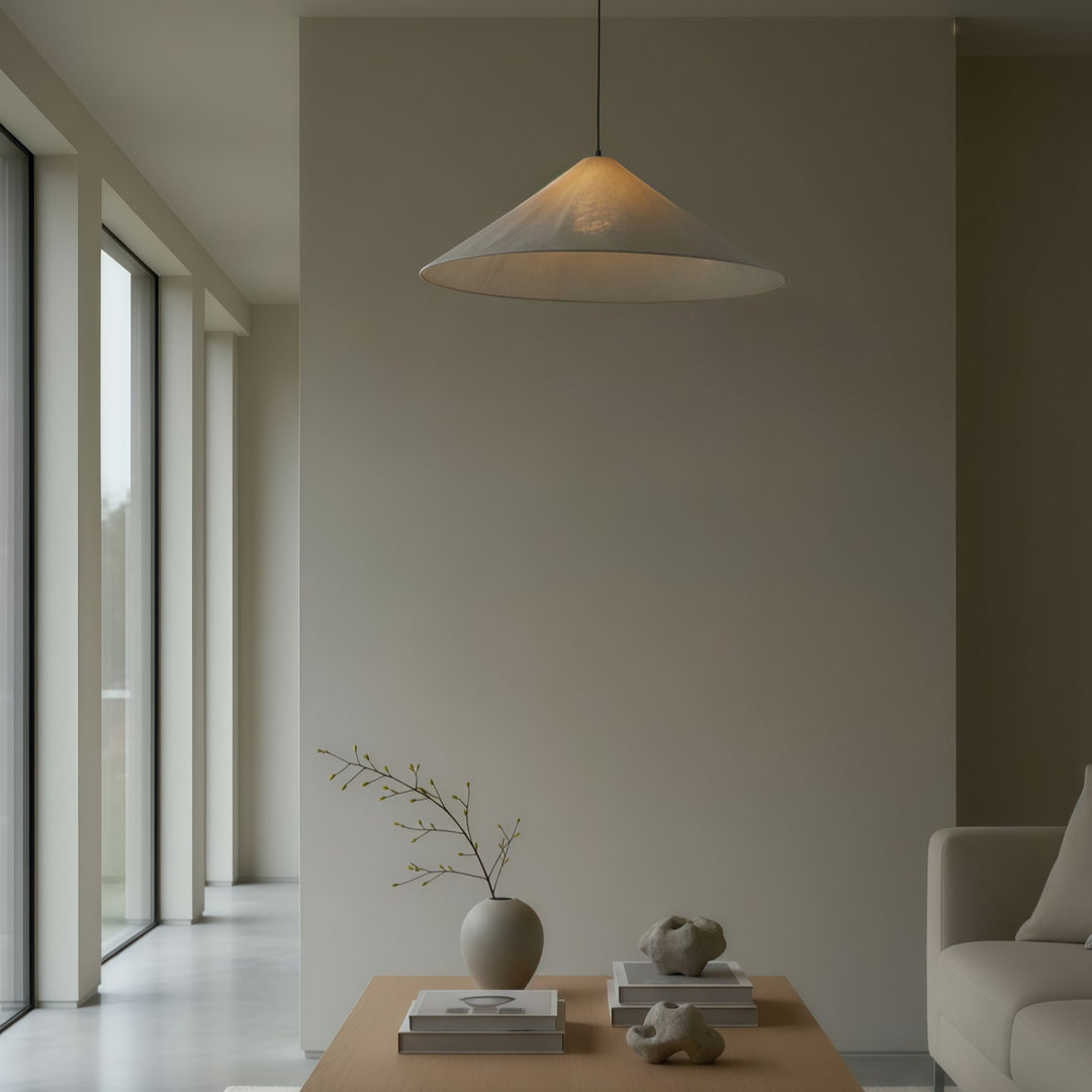 Lámpara colgante de lino plisado texturizado Zalen - Lámpara colgante de estilo tela neutra para dormitorio y sala de estar