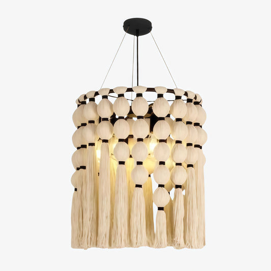Lámpara de Araña Moderna y Elegante Modulune Hecha a Mano con Flecos de Algodón Blanco para Sala