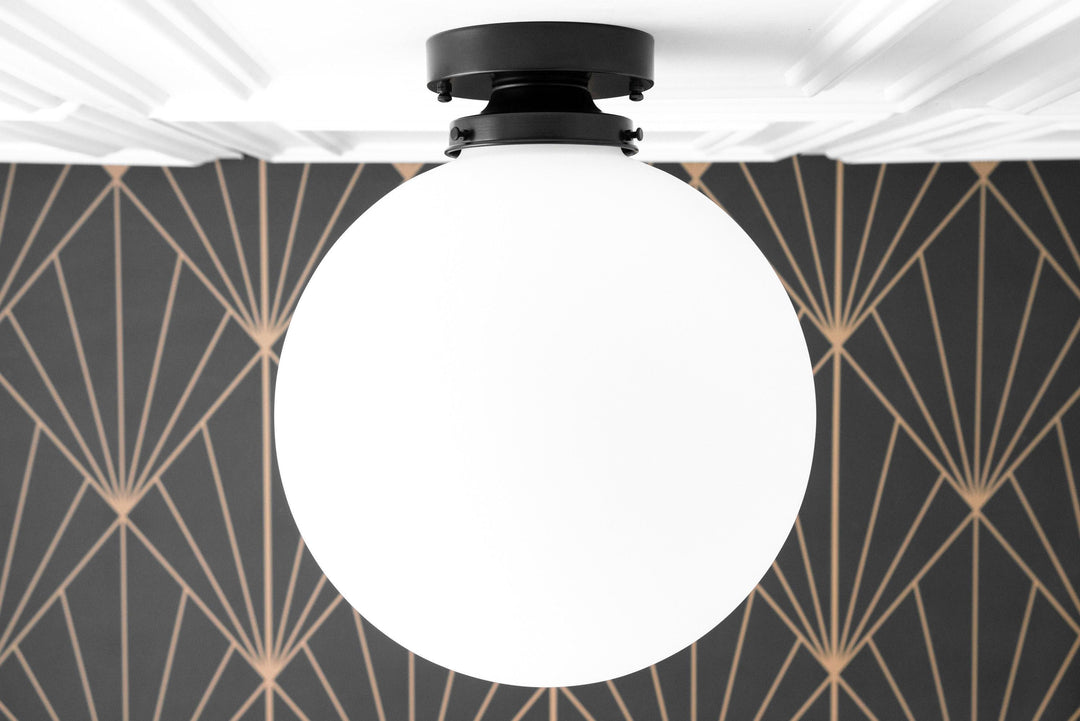 Glorica Glass 12 Inch Globe Ceiling Light - Frosted Glass Art Deco Pendant And Flush Mount