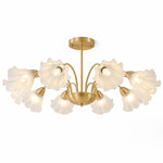 Załaduj obraz do przeglądarki galerii, Solid brass ten-arm floral glass chandelier on a white background