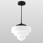 Load image into Gallery viewer, Geotower Glass Brass Pendant Light – Art Deco Opal Globe Ceiling Fixture
