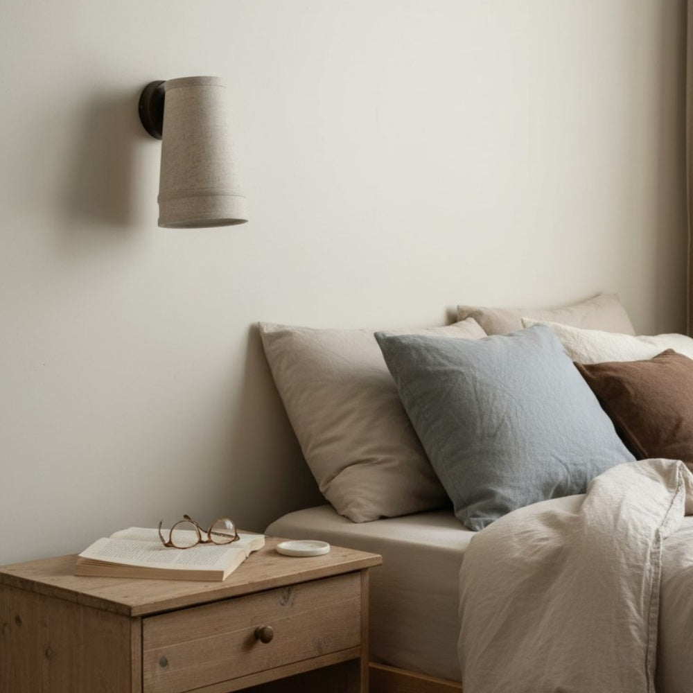 Zalen Textured Linen Bronze Wall Light – Soft Retro Wall Sconce for Reading Nook