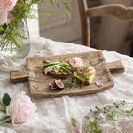 Carica l'immagine nella visualizzazione Galleria, Rustic wood serving tray styled with brunch and flowers