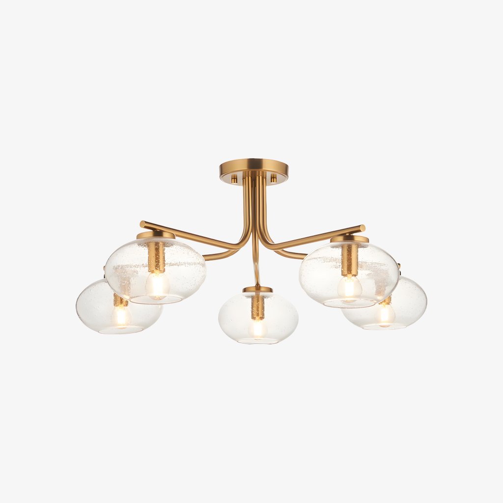Bublaris Bubble-Glass Semi-Opbouw Plafondlamp - Gebogen Messing Armen voor Woonkamer of Gang