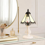 Cargar imagen en el visor de la Galería, Pale yellow stained glass table lamp styled on a vanity beside a mirror