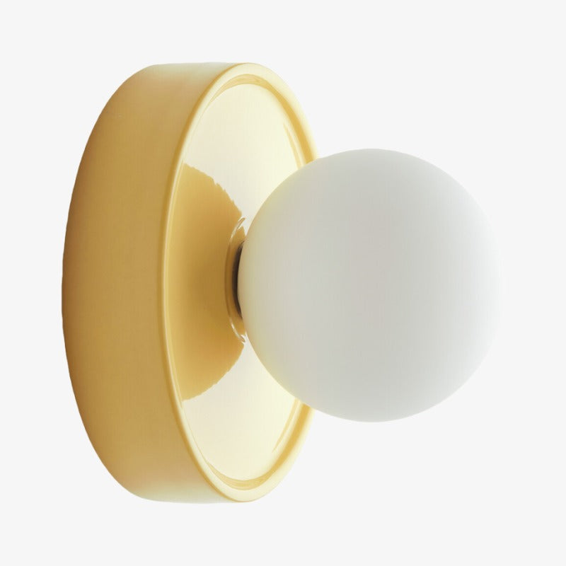 Solna Okrągły Szklany Kinkiet z Ceramiczną Podstawą — Minimalistyczne Oświetlenie do Sypialni lub Przedpokoju