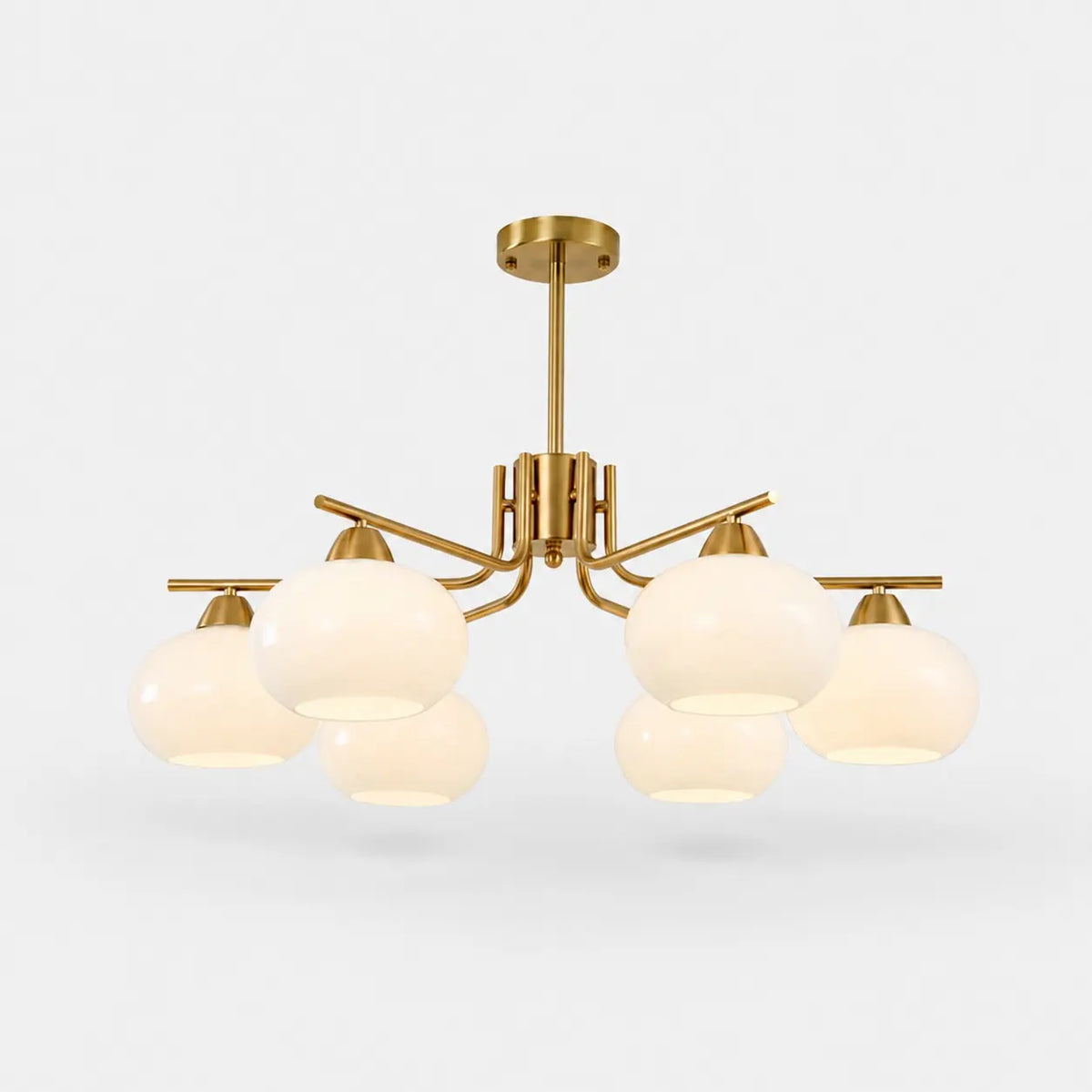 Iron gold six-light milk glass chandelier