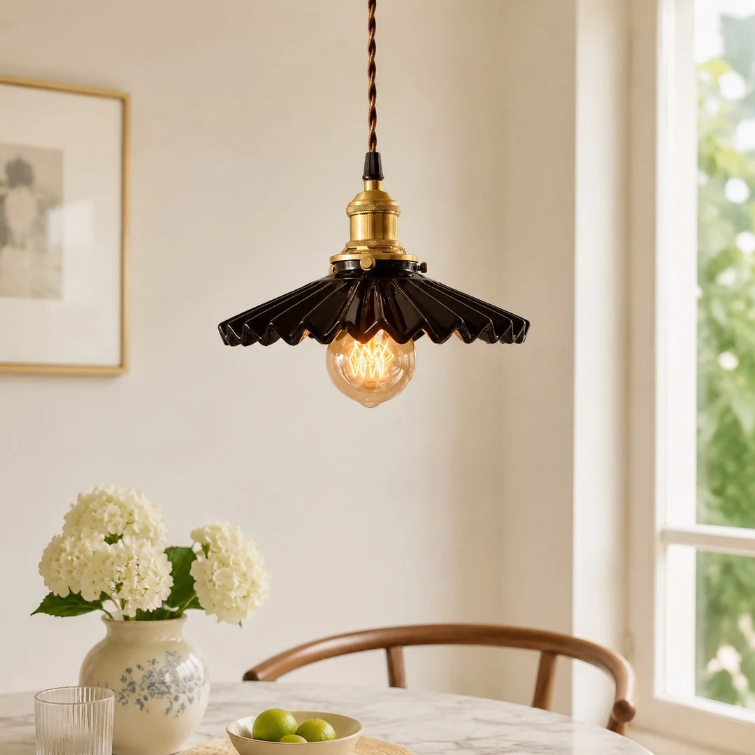 Pleated Ceramic Pendant Light scene image