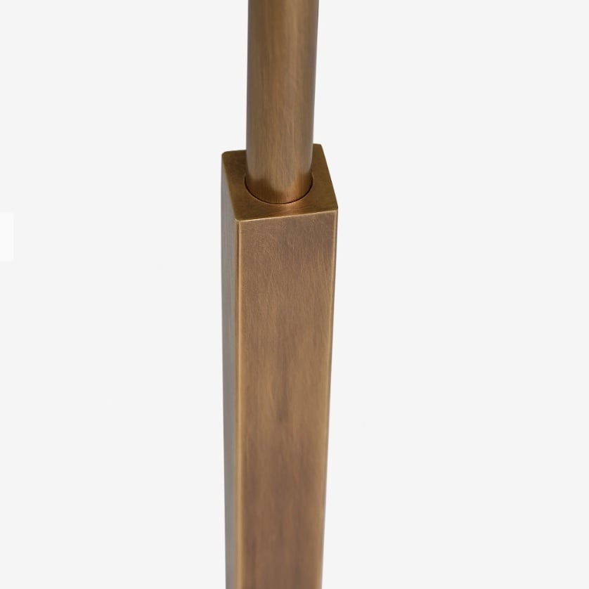 Vellaro mosiężna lampa podłogowa z abażurem z tkaniny – nowoczesne oświetlenie stojące do salonu lub sypialni