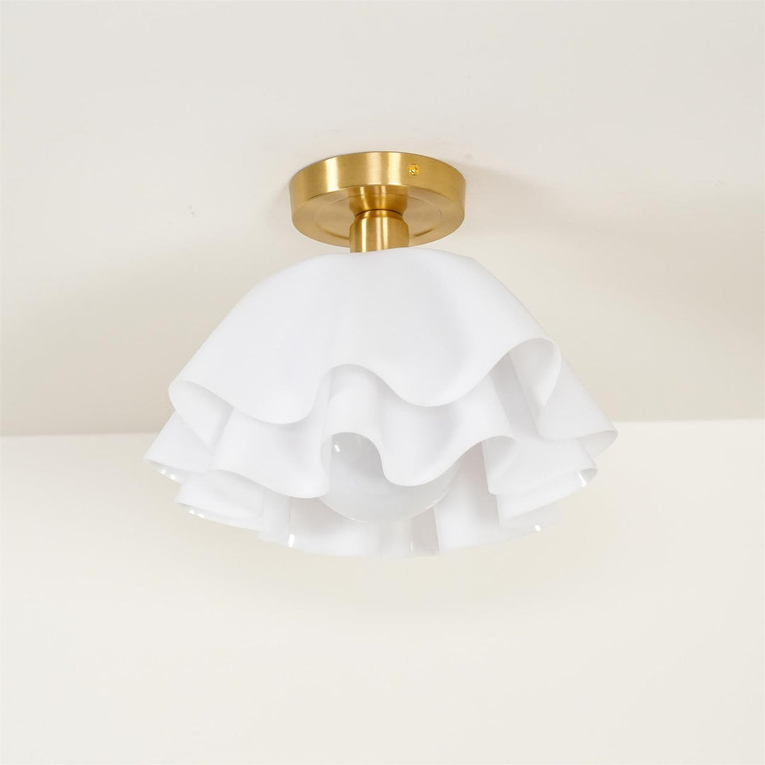 Lustra Pleated Acrylic Ceiling Light – Retro Brass Flush Mount for Dining Room and Bedroom