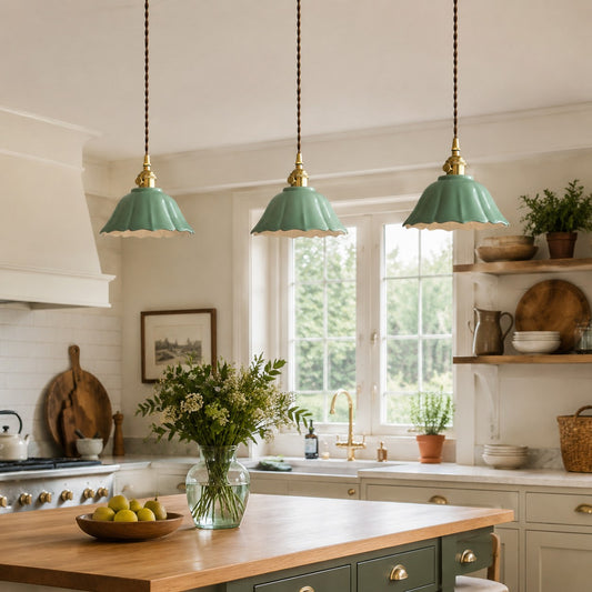 Vintage Celadon Ceramic Lotus Pendant Light