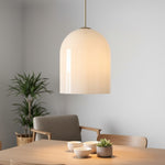 Load image into Gallery viewer, Vega Glass Champagne Iron Frame Pendant – Glass Shade Modern Light for Dining or Kitchen