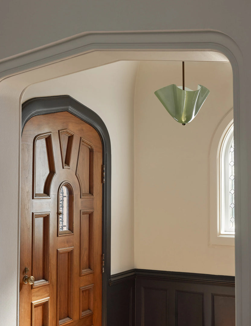 Bellina Radner Pendant Light – Colored Glass Shade with Brass Detail for Modern Spaces