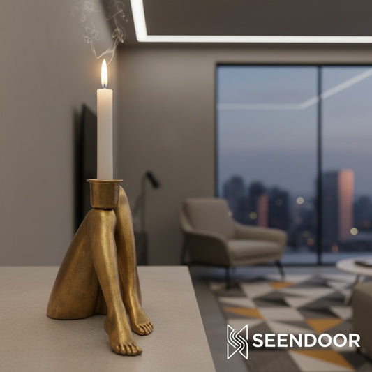 Kickra Modern Designer Candle Holder – Gold Leg-Inspired Sculptural Base for Living Room and Dining Base U22