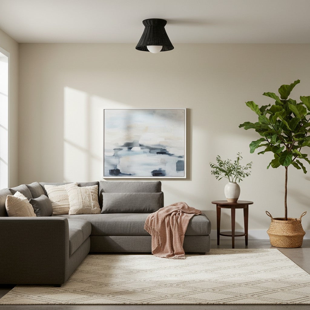 Wickara Lampa Sufitowa Natynkowa - Pleciona Organiczna Sylwetka - Lampa Sufitowa - Styl Boho z Rattanu - Do Salonu